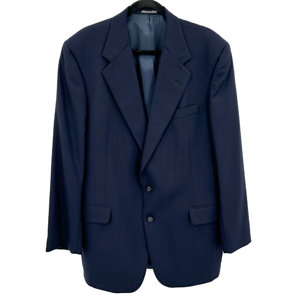 TOM JAMES Men's Navy Blue Wool Double Button Office Blazer Sport Coat Size XL